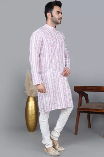 Men's light purple sequence tread work kurta with cream churidar (rg-50621-36)