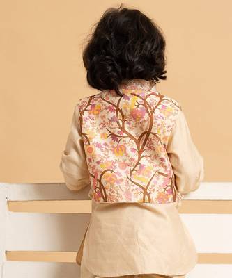 Gold printed chanderi nehru jacket set 3