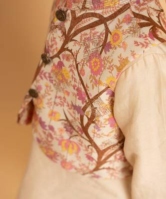 Gold printed chanderi nehru jacket set 4