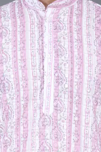 Men's light purple sequence tread work kurta with cream churidar (rg-50621-36)