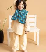 Beige plain chanderi nehru jacket set