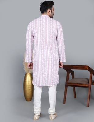 Men's light purple sequence tread work kurta with cream churidar (rg-50621-36) 5