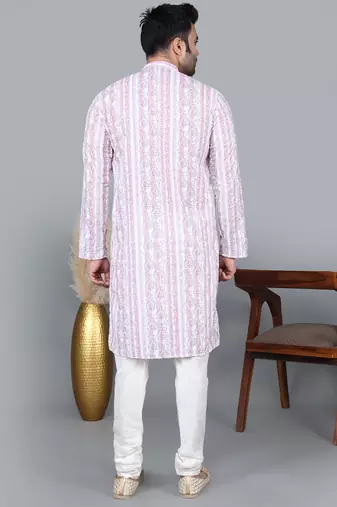 Men's light purple sequence tread work kurta with cream churidar (rg-50621-36)