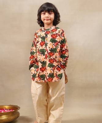 Multicolor printed chanderi kurta set 1