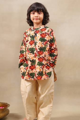Multicolor printed chanderi kurta set