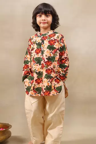 Multicolor printed chanderi kurta set