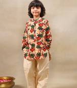 Multicolor printed chanderi kurta set