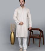 Men's cream cotton chikankari embroidered kurta with cream churidar (rg-50713-36)