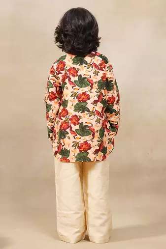 Multicolor printed chanderi kurta set