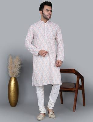 Men's multi color sequence tread work kurta with cream churidar (rg-50623-36) 1