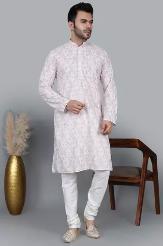 Men's multi color sequence tread work kurta with cream churidar (rg-50623-36)