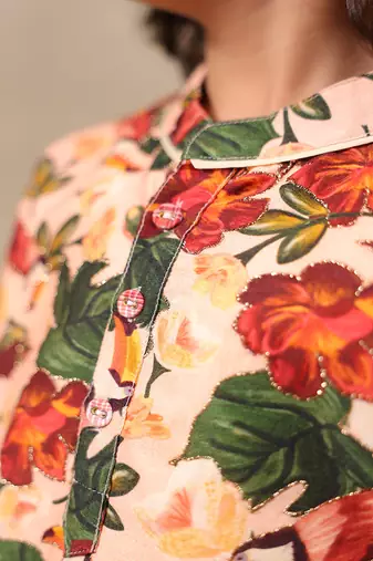 Multicolor printed chanderi kurta set