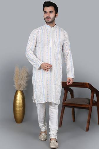 Men's cream sequence tread work kurta with cream churidar (rg-50622-36)