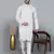 men’s cream cotton silk sequin thread work kurta churidar set