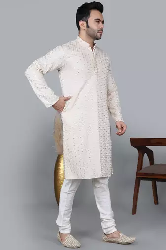 cream cotton silk kurta with chikankari work