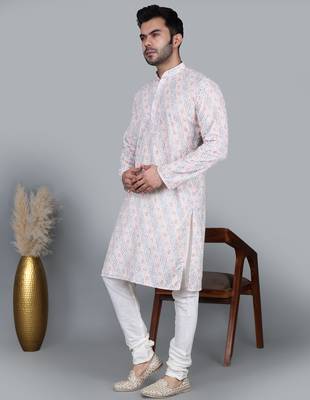 Men's multi color sequence tread work kurta with cream churidar (rg-50623-36) 2