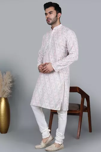 Men's multi color sequence tread work kurta with cream churidar (rg-50623-36)