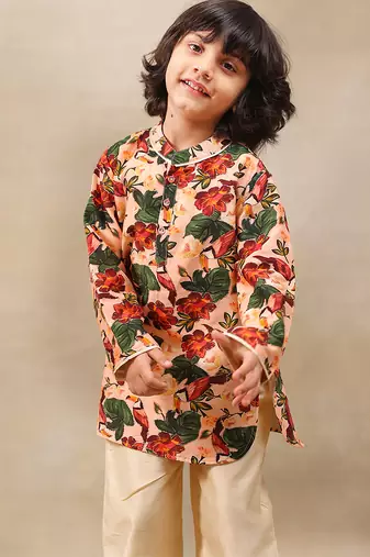 Multicolor printed chanderi kurta set