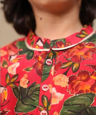 Red printed chanderi kurta set 2