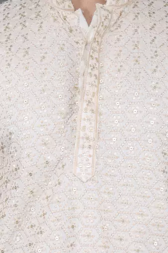 cream cotton silk kurta with chikankari work
