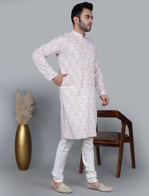 Men's multi color sequence tread work kurta with cream churidar (rg-50623-36) 3