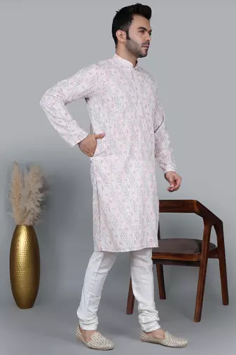 Men's multi color sequence tread work kurta with cream churidar (rg-50623-36)