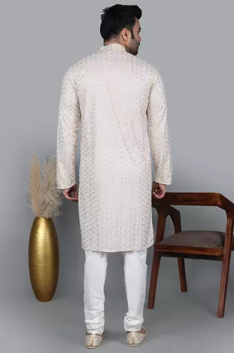 cream cotton silk kurta with chikankari work