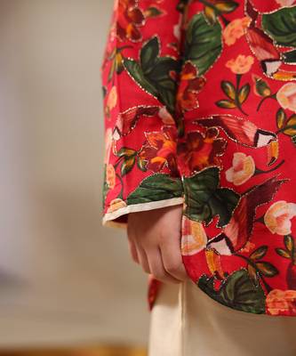 Red printed chanderi kurta set 4