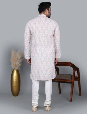 Men's multi color sequence tread work kurta with cream churidar (rg-50623-36) 5