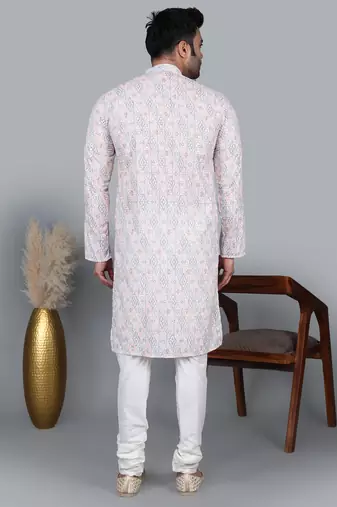 Men's multi color sequence tread work kurta with cream churidar (rg-50623-36)