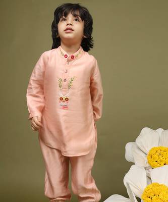 Pink plain chanderi kurta set 1