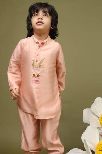 Pink plain chanderi kurta set