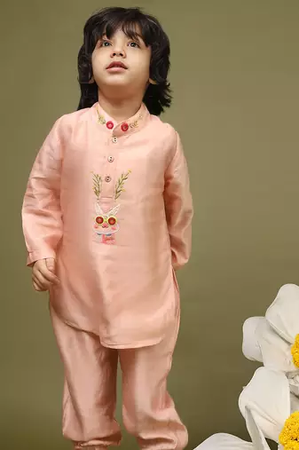 Pink plain chanderi kurta set