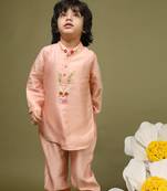 Pink plain chanderi kurta set