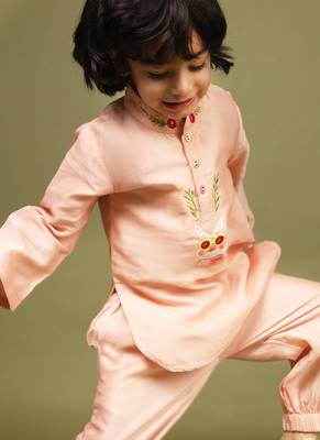 Pink plain chanderi kurta set 2