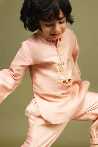Pink plain chanderi kurta set