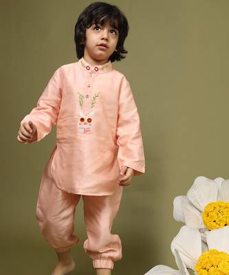 Pink plain chanderi kurta set 3