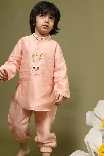 Pink plain chanderi kurta set
