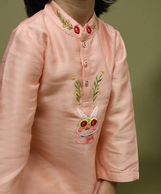Pink plain chanderi kurta set 4