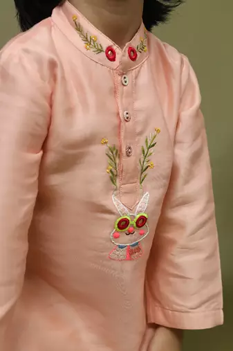 Pink plain chanderi kurta set