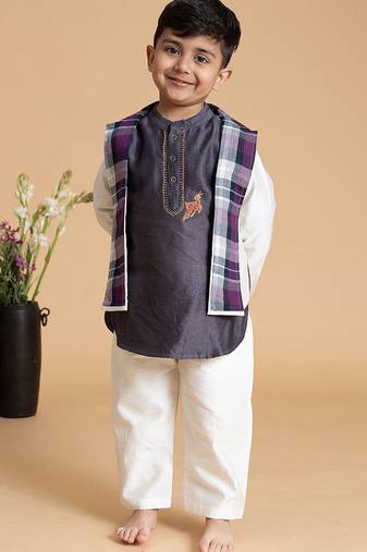 Purple plain chanderi nehru jacket set