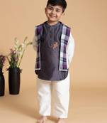 Purple plain chanderi nehru jacket set