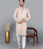 Men's beige cotton chikankari embroidered kurta with cream churidar (rg-50714-36)