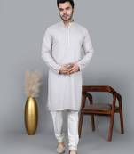Men's gray cotton chikankari embroidered kurta with cream churidar (rg-50715-36)