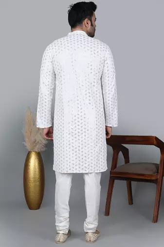 Men's white sequence tread work kurta with white churidar (rg-50717-36)