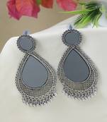Ethnic silver oxidized indian wedding bollywood teardrop shaped dangle earrings for women 