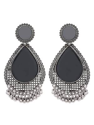 Ethnic silver oxidized indian wedding bollywood teardrop shaped dangle earrings for women  2
