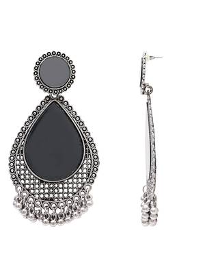 Ethnic silver oxidized indian wedding bollywood teardrop shaped dangle earrings for women  3