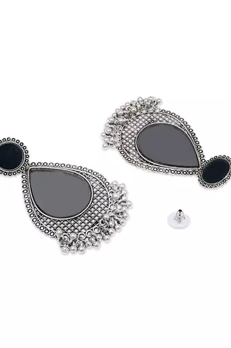Ethnic silver oxidized indian wedding bollywood teardrop shaped dangle earrings for women 