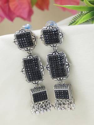 Ethnic silver oxidized indian wedding bollywood boho earrings for women  1